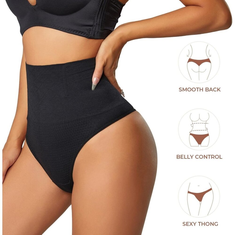 Women's Black Mid Waisted Tummy Control Shapewear Underwear Seamless Body Shaper - Picture 4 of 6